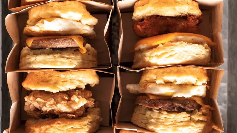 Stacked biscuit sandwiches