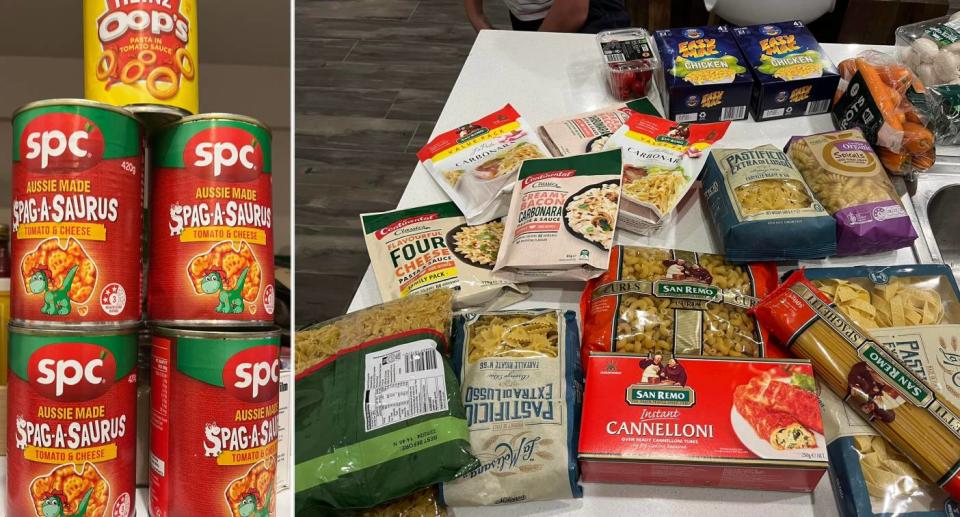 Woolworths incorrect delivery: Pasta, cans of spaghetti, and instant macaroni