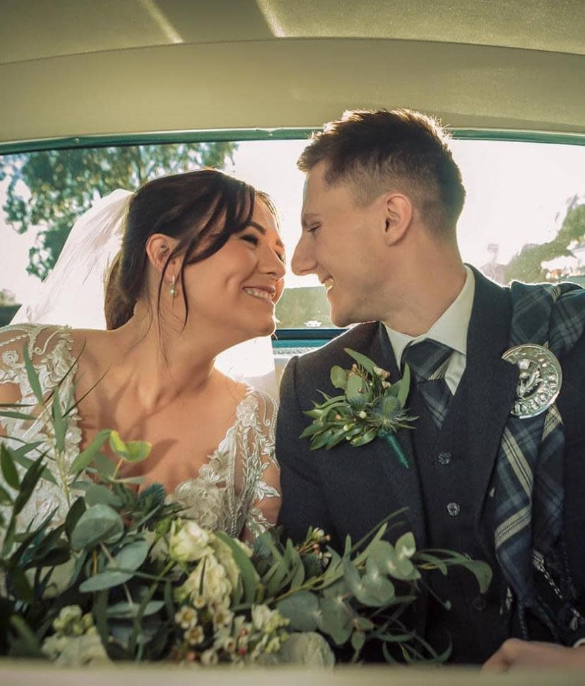 As they made their way from the church to the reception venue, Cameron had no idea that Courtney had a huge surprise in store for him. (Supplied)