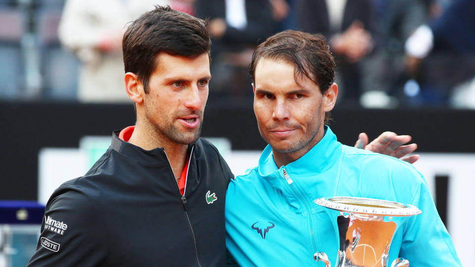 Pictured at Wimbledon, Novak Djokovic and Rafael Nadal.