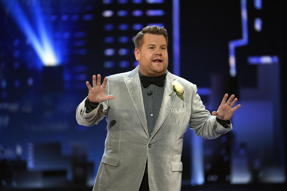 Jun 9, 2019; New York, NY, USA; James Corden speaks during the 73rd Annual Tony Awards ceremony at Radio City Music Hall. Mandatory Credit: Danielle Parhizkaran-USA TODAY/Sipa USA