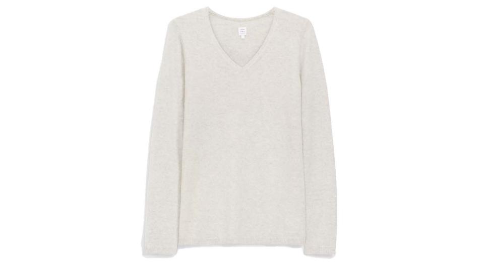  Cashmere Rib Trim V-Neck Jumper 