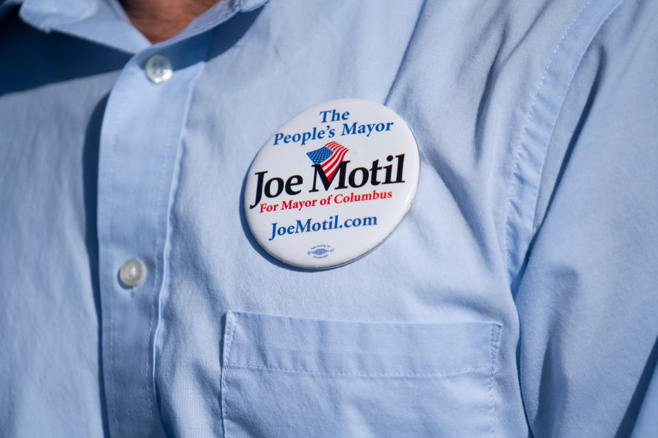Joe Motil out campaigning, meeting the public on Oct. 11, 2023, outside the Franklin County Board of Elections.