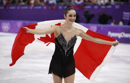 Figure Skating - Pyeongchang 2018 Winter Olympics - Women Single Skating free skating competition final - Gangneung Ice Arena - Gangneung, South Korea - Bronze medallist Kaetlyn Osmond of Canada celebrates. REUTERS/Phil Noble