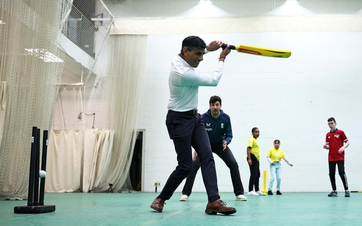 Rishi Sunak, the Prime Minister, is bowled out during a visit to The Oval cricket ground in south London today