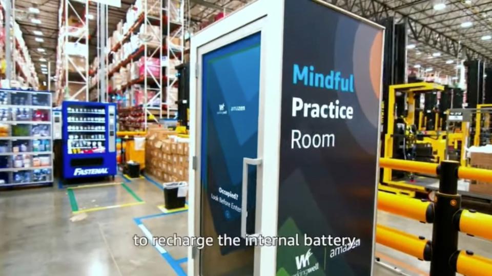 Amazon employees are encouraged to enter “Mindful Practice Rooms” to improve their mental health. Amazon