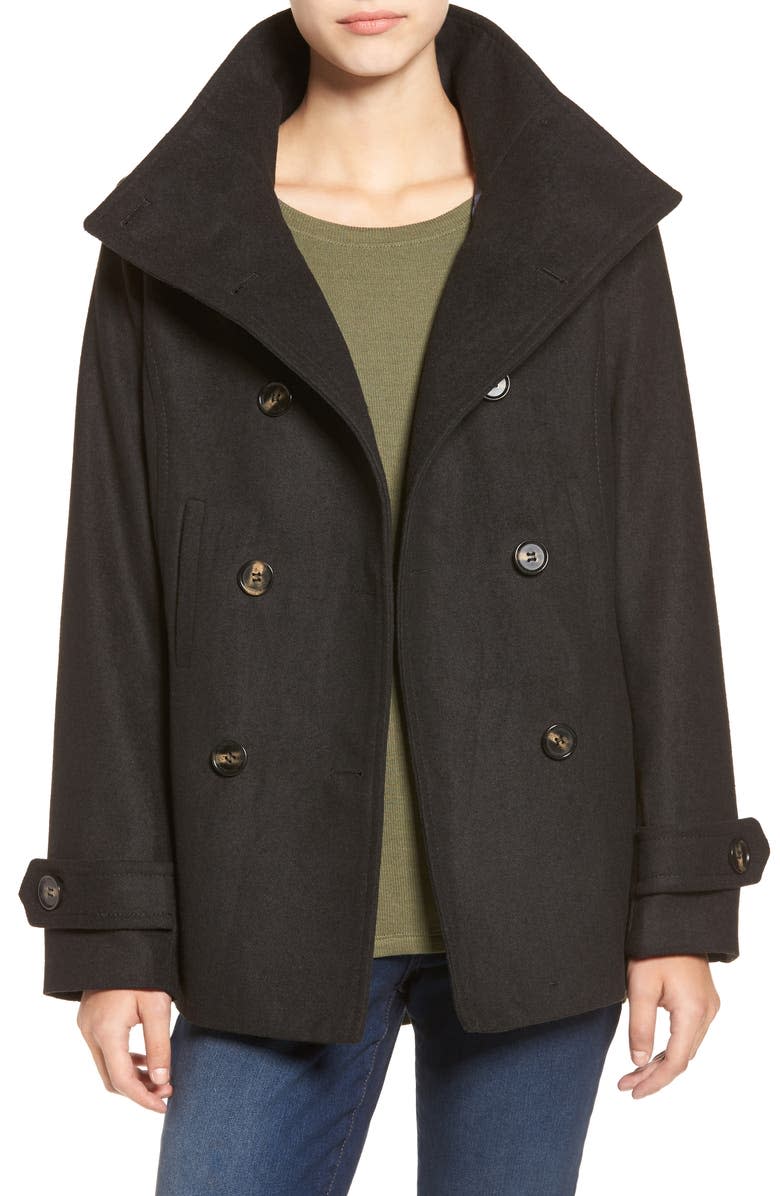 Thread & Supply Double Breasted Peacoat in Black. Image via Nordstrom.