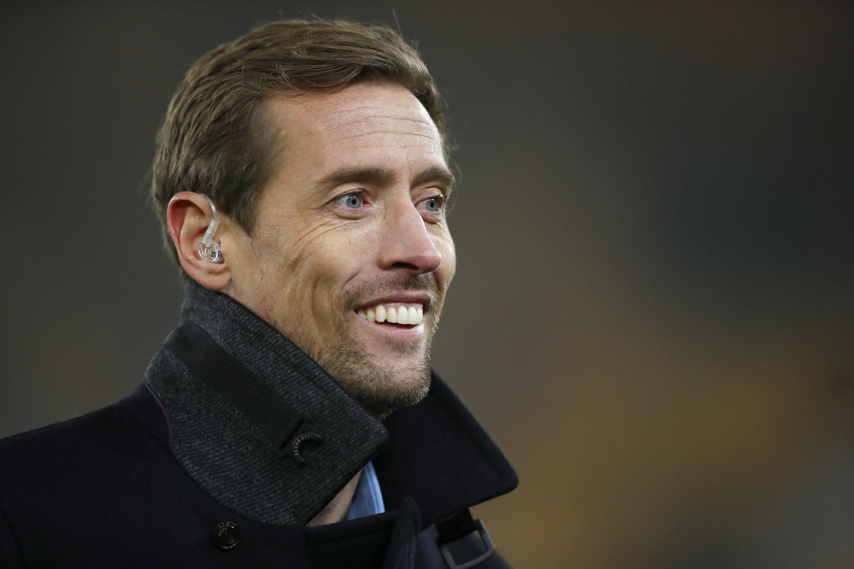 Television pundit Peter Crouch looks on during the Premier League match between Wolverhampton Wanderers and Liverpool FC at Molineux on January 23, 2020 in Wolverhampton, United Kingdom. (Photo by Malcolm Couzens/Getty Images)