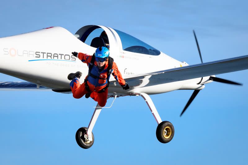 World's first parachute jump from a solar-powered aircraft