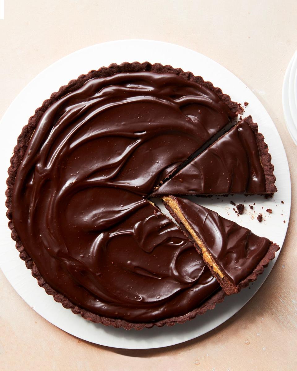pie with a chocolate base, peanut butter filling, and chocolate top