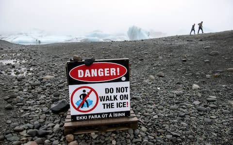 Warnings sign are in place at Jökulsárlón - Credit: getty