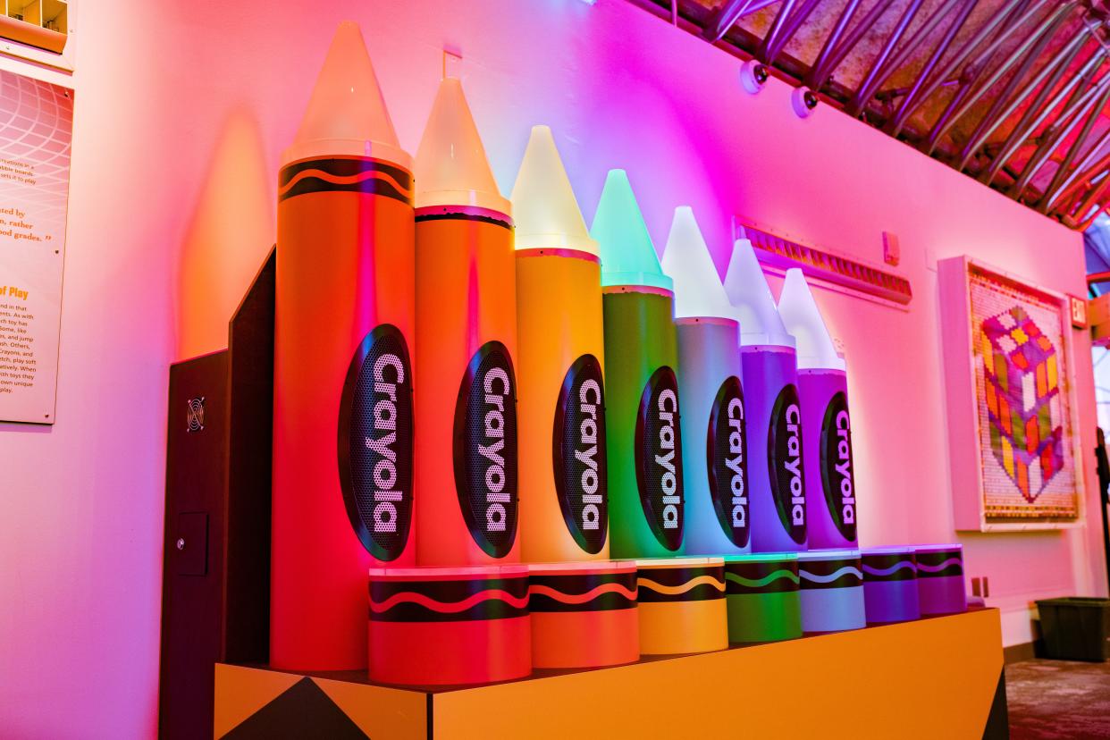 A large Crayon Piano is part of the National Toy Hall of Fame exhibit at The Strong Museum in Rochester, New York, allowing visitors to direct a light and sound show by interacting with a motion-sensor piano that lights up when played.