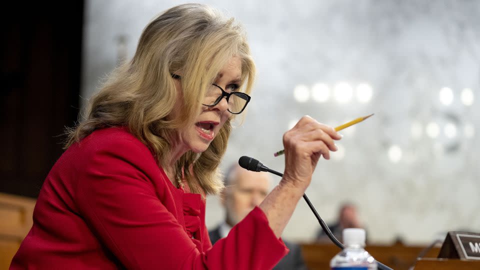 Republican Senator Marsha Blackburn of Tennessee speaks during a Senate Judiciary Committee hearing to examine promoting competition and protecting consumers in live entertainment on January 24. - Andrew Harnik/AP