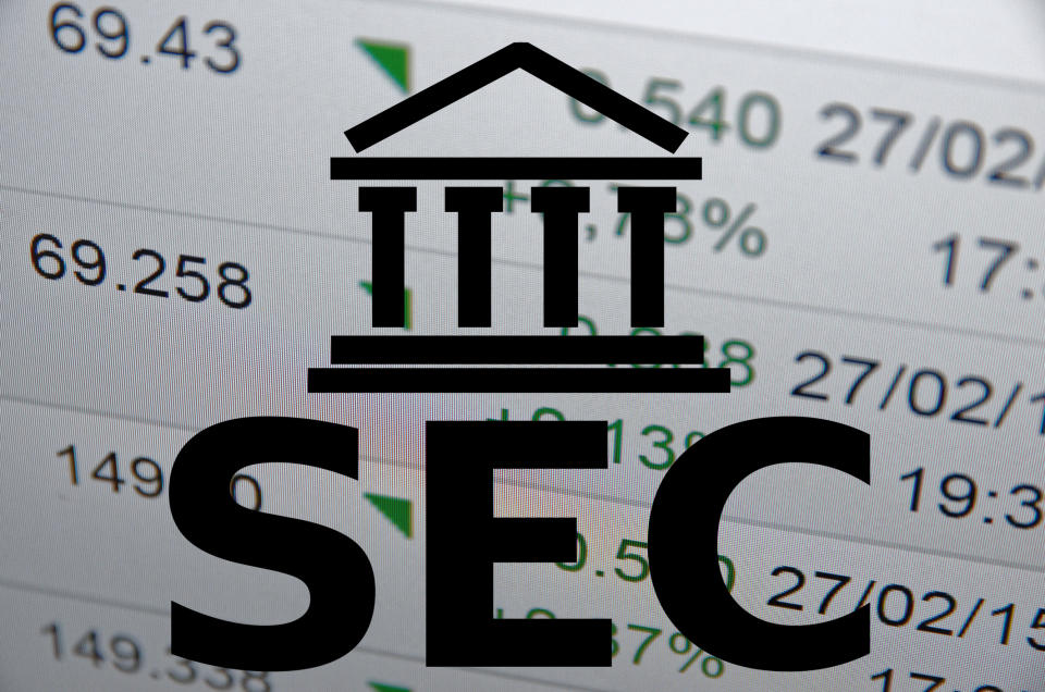 SEC logo with stock results in the background