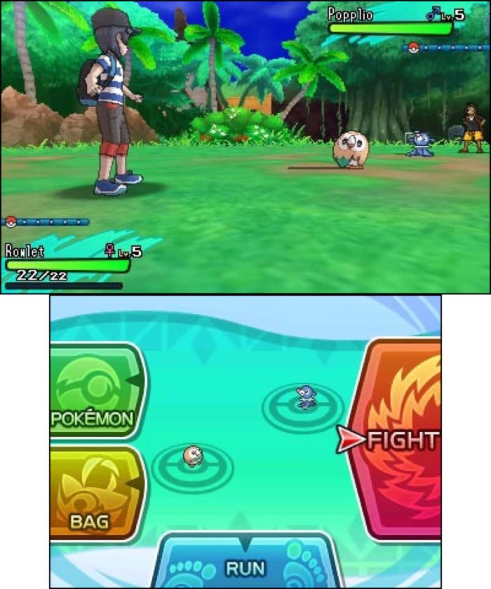 Pokemon Sun and Moon battle screen.