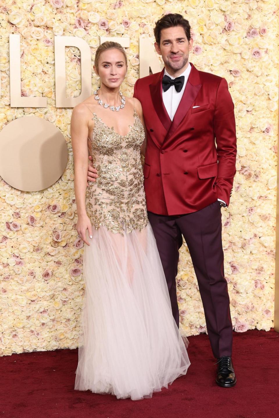 PHOTO: Emily Blunt and John Krasinski attend the 81st Annual Golden Globe Awards at The Beverly Hilton on Jan. 7, 2024 in Beverly Hills. (Amy Sussman/Getty Images)