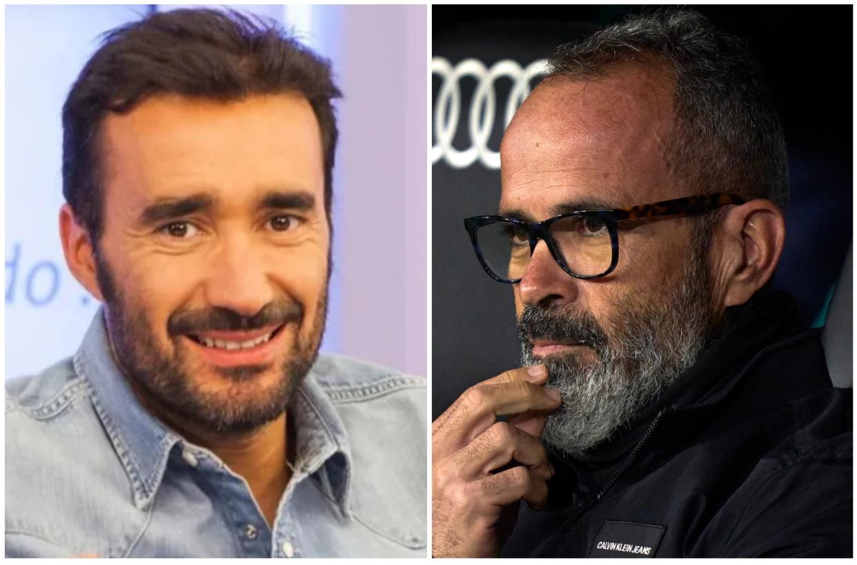 Juanma Castaño, director de ‘El Partidazo de COPE’, y Álvaro Cervera, entrenador del Cádiz. (Foto: COPE / Diego Souto / Quality Sport Images / Getty Images).