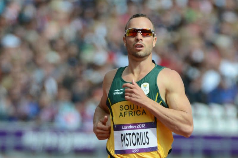 Oscar Pistorius, pictured here running the Men's 400 at the London 2012 Summer Olympics on August 5, 2012, was granted parole Friday, a decade after being arrested and charged with the murder of his girlfriend model Reeva Steenkamp, on February 14, 2013 in Pretoria, South Africa. UPI/Terry Schmitt