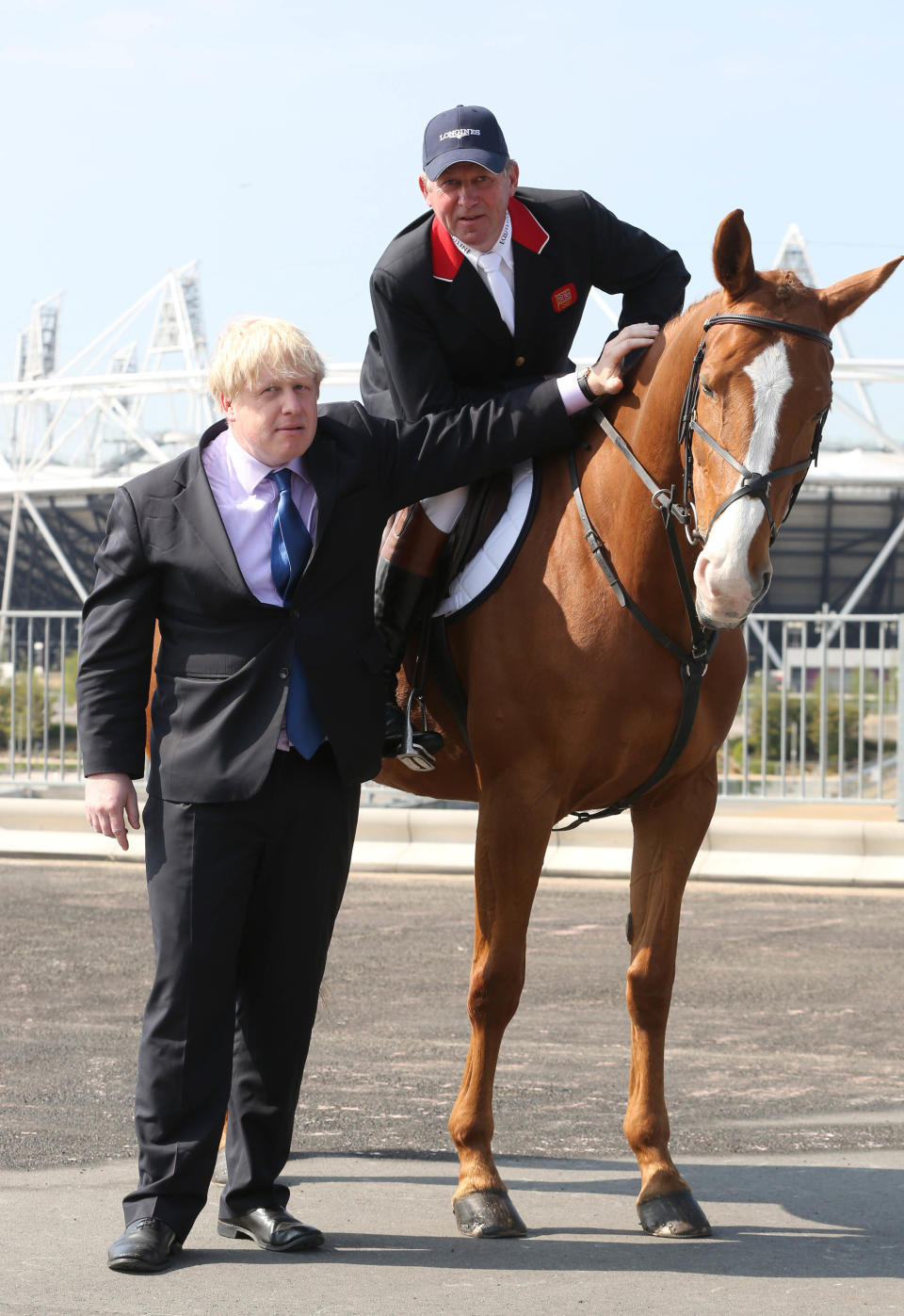 EDITORIAL USE ONLY
Olympic Gold medalist Nick Skelton and Mayor of London Boris Johnson at the launch of the Longines Global Champions Tour, an international show jumping event that will take place in The International Quarter adjacent to Queen Elizabeth Olympic Park in east London, from 6th Ð 9th June 2013.