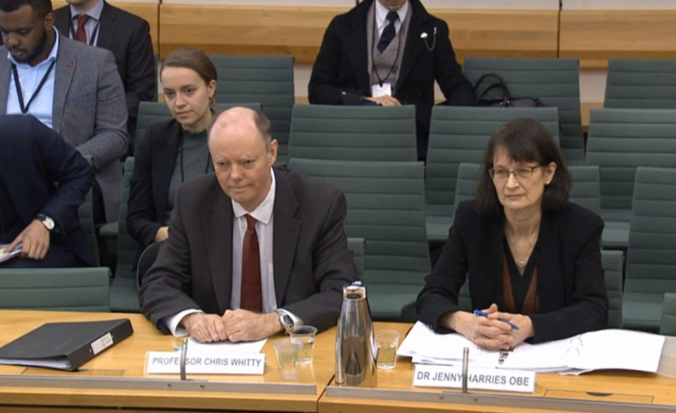 Chief Medical Adviser, Department of Health and Social Care Professor Chris Whitty and Jenny Harries, Deputy Chief Medical Officer for England, Department of Health and Social Care, giving evidence to the Health and Social Care Select Committee at the Houses of Parliaament , London on the subject of preparations for Coronavirus.