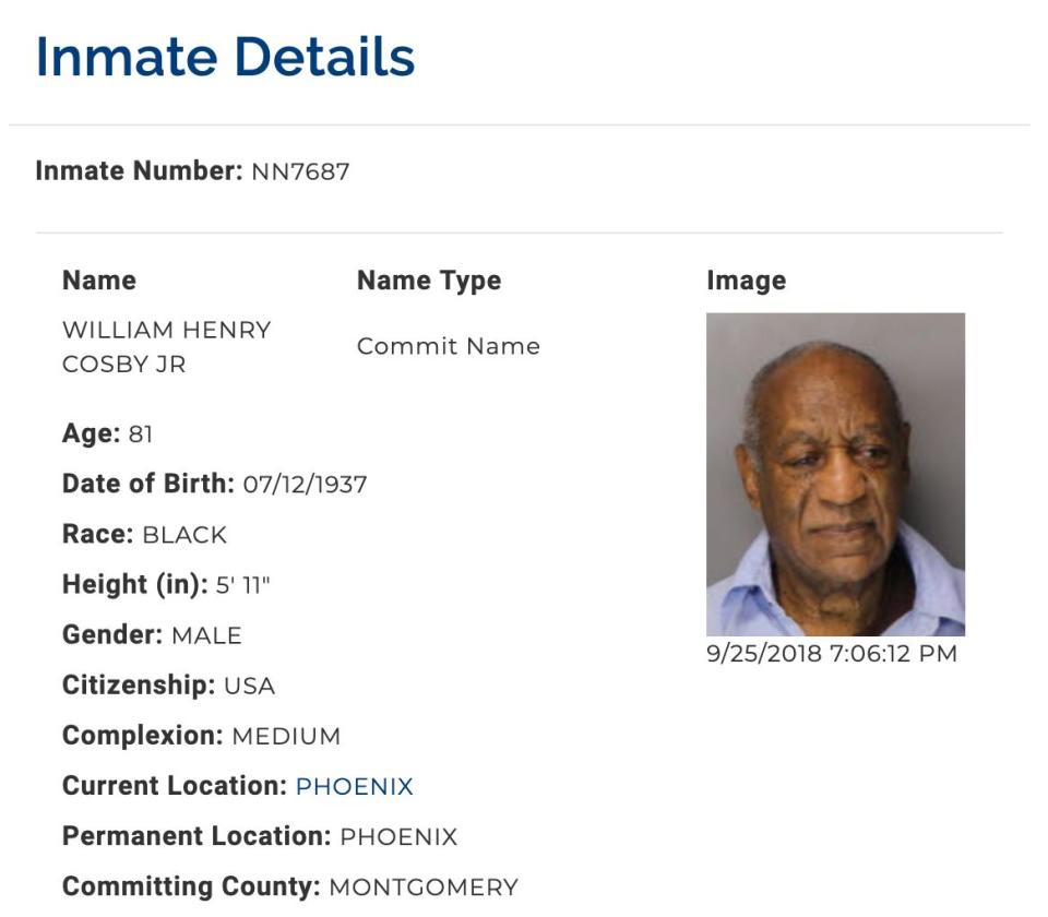 Bill Cosby, aka inmate NN7687, has been incarcerated since September. (Screenshot: Pennsylvania Department of Corrections)