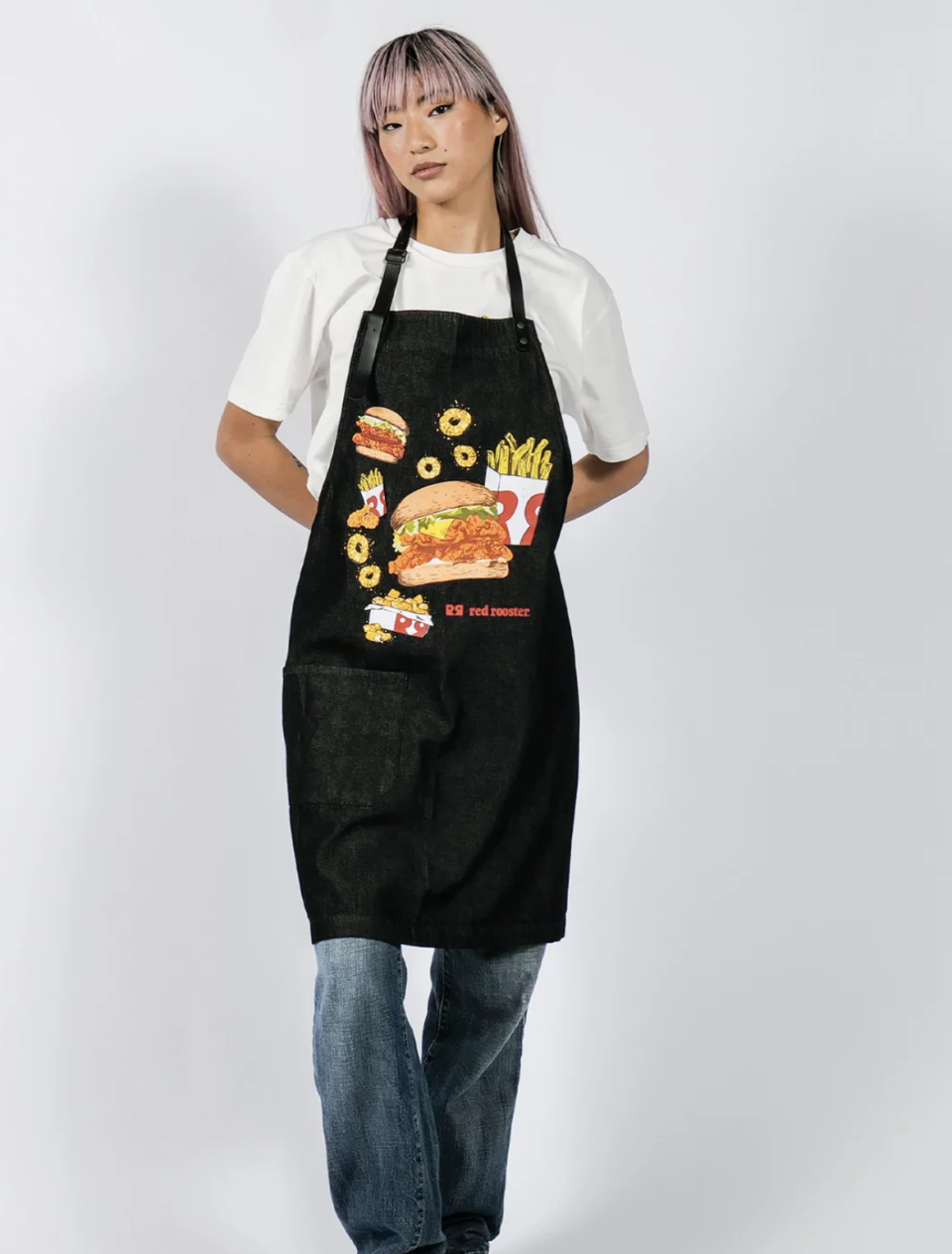 Woman in Red Rooster apron