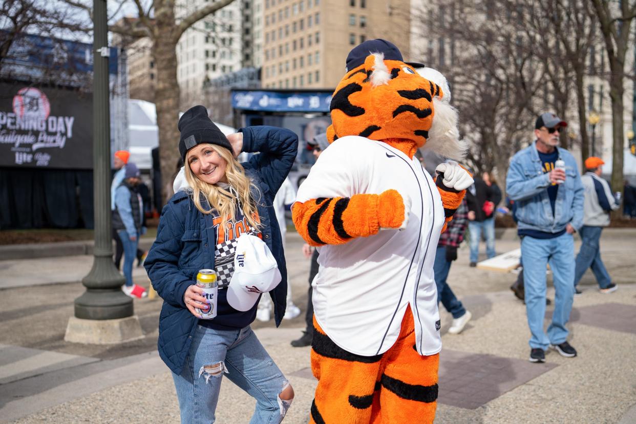 Tiger fans at the Detroit Tigers Opening Day Tailgate Party in 2023.
