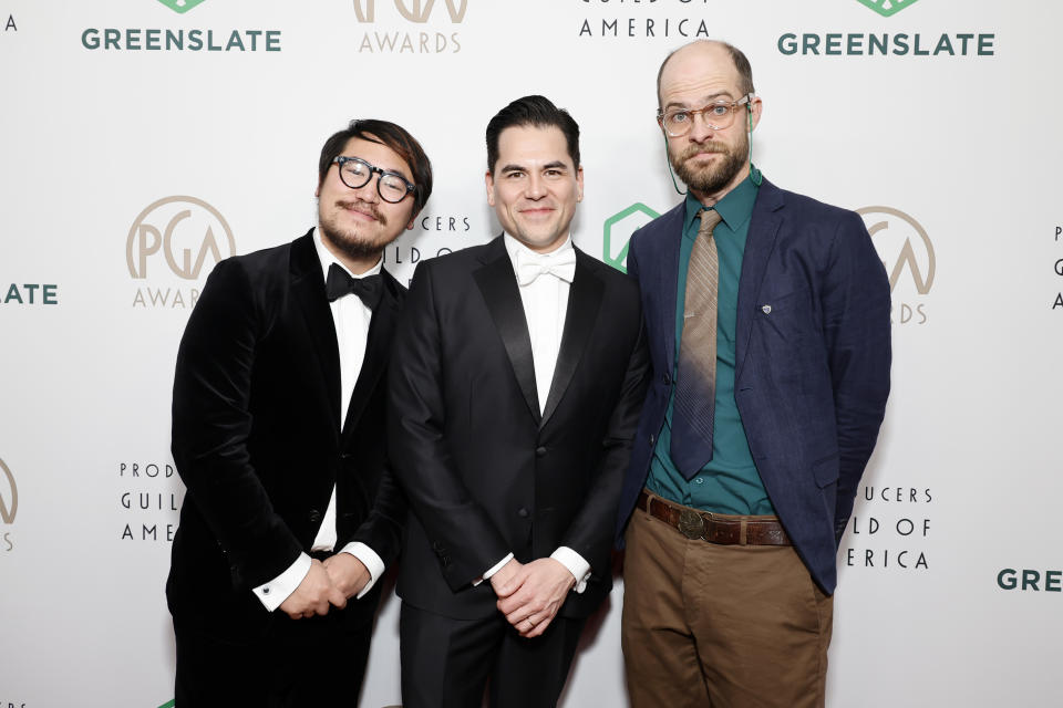 (L-R) Daniel Kwan, Jonathan Wang and Daniel Scheinert on Saturday