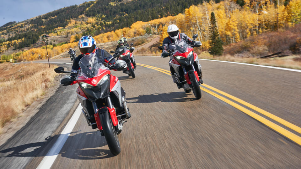 Riders participating in the 2022 Ducati Giro Alpino in Colorado.