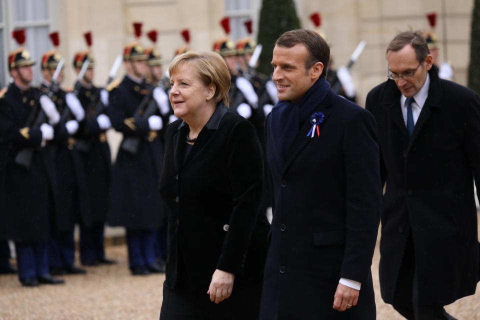 German chancellor Angela Merkel with her French counterpart Emmanuel Macron (Getty)