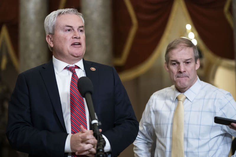 Chairman of the House Oversight Committee Rep. James Comer (L), R-Ky., said he will move forward with an effort to hold Hunter Biden in contempt of Congress over his refusal to give private testimony in the impeachment probe of President Joe Biden. Photo by Bonnie Cash/UPI