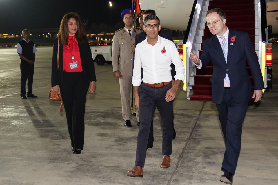 Prime minister Rishi Sunak arriving in Sharm el-Sheikh, in Egypt (PA)