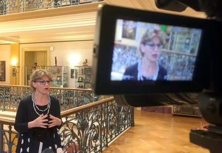 Callamard, the UN special rapporteur on extrajudicial executions, addresses the media after the launch of her report in Geneva