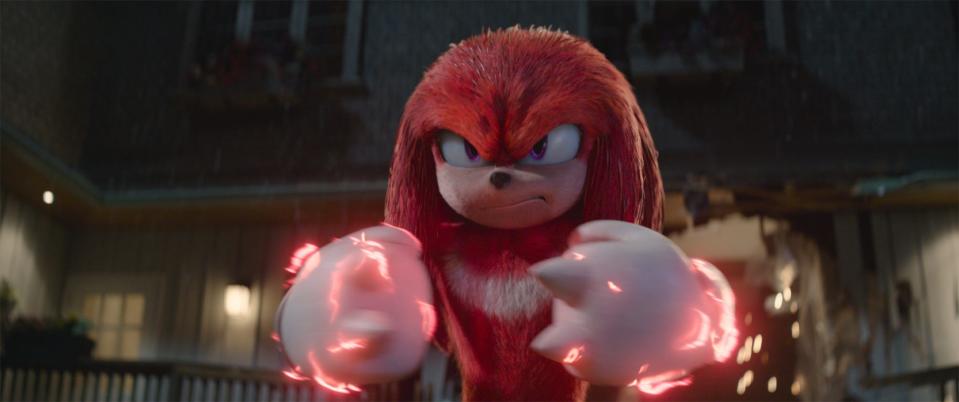 Knuckles (voiced by Idris Elba) has spiky fists of fury in "Sonic the Hedgehog 2."