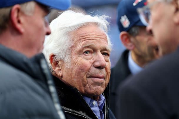 PHOTO: In this Jan. 8, 2023, file photo, CEO and Owner Robert Kraft of the New England Patriots looks on prior to a game between the Buffalo Bills and the New England Patriots at Highmark Stadium in Orchard Park, New York. (Bryan Bennett/Getty Images, FILE)