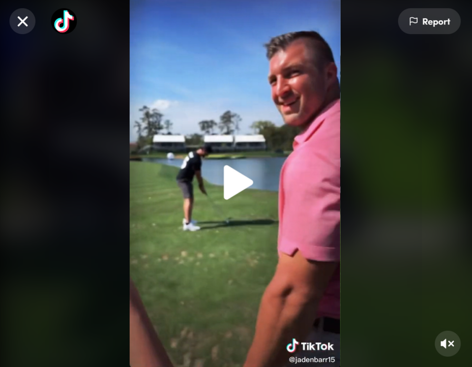 Former University of Florida quarterback Tim Tebow was seen on a TikTok video grabbing and jumping into the water with Jaden Barr for hitting a shot onto the green at the famed 17th hole at TPC Sawgrass in Ponte Vedra Beach, Florida.