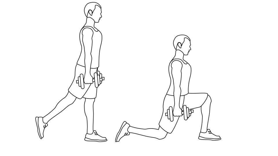 Split squat vector holding dumbbells with two hands