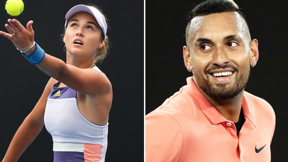 Anna Kalinskaya and Nick Kyrgios, pictured here on the tennis court.