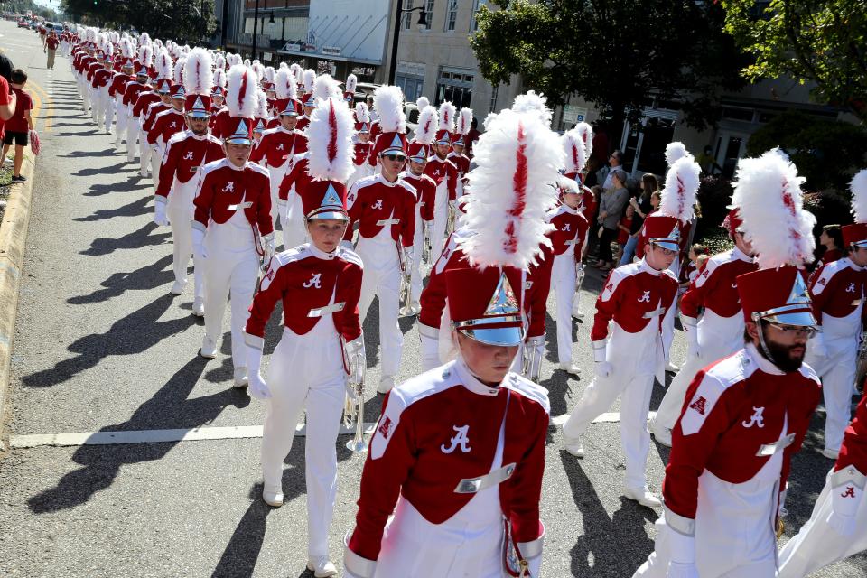 The Million Dollar Band marches past during the University of Alabama Homecoming parade in downtown Tuscaloosa Saturday, Oct. 23, 2021. This weekend's Homecoming parade, prior to 11 a.m. kickoff against Arkansas, will begin at 7 a.m.