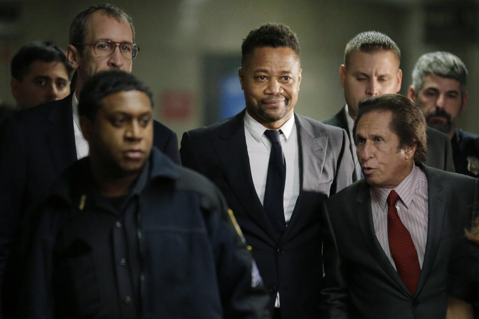 Cuba Gooding Jr. arrives to court in New York, Thursday, Oct. 31, 2019. Gooding Jr. pleaded not guilty to an indictment that includes allegations from a new accuser in his New York City sexual misconduct case. Prosecutors at Thursday's arraignment said they've also heard from several more women who could testify that the 51-year-old actor has had a habit of groping women over the years. His criminal case now includes allegations from three women, (AP Photo/Seth Wenig)