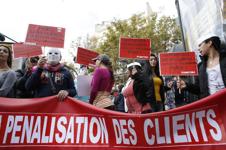 French protesters rally against the penalisation of sex workers' clients on October 26, 2013 in Paris