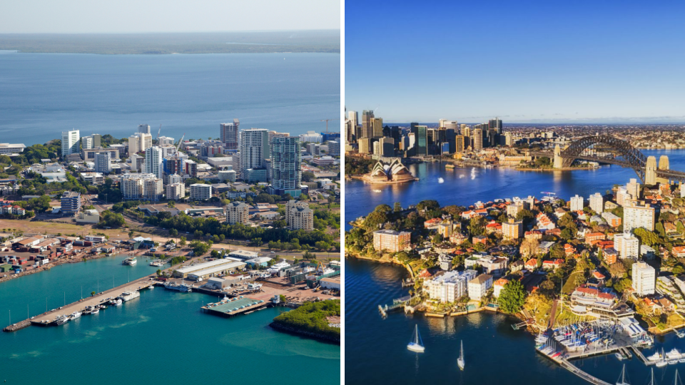 Left: Darwin; Right: Sydney. (Source: Getty)