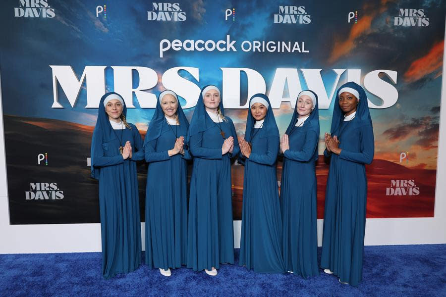 Nuns play a big part in the new Peacock series “Mrs. Davis” and they hit the premiere, too. (Courtesy of Peacock)