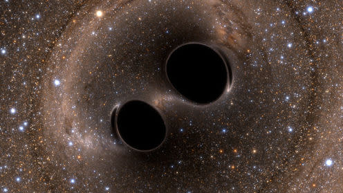 <span class="caption">Black hole collision and merger releasing gravitational waves</span>