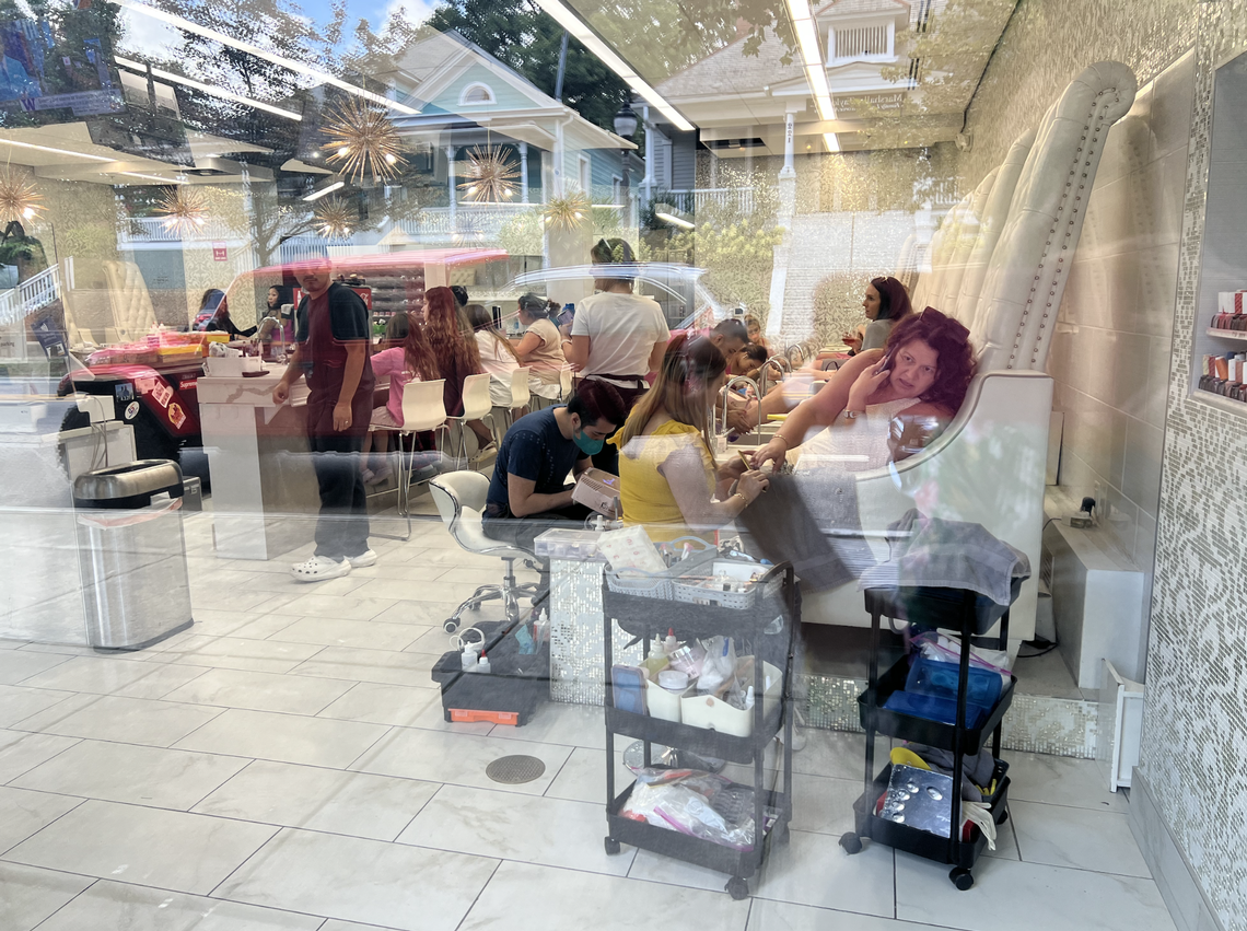 Clients get manicures and pedicures at Polished Nail Bar at 11:00 a.m. on Friday.
