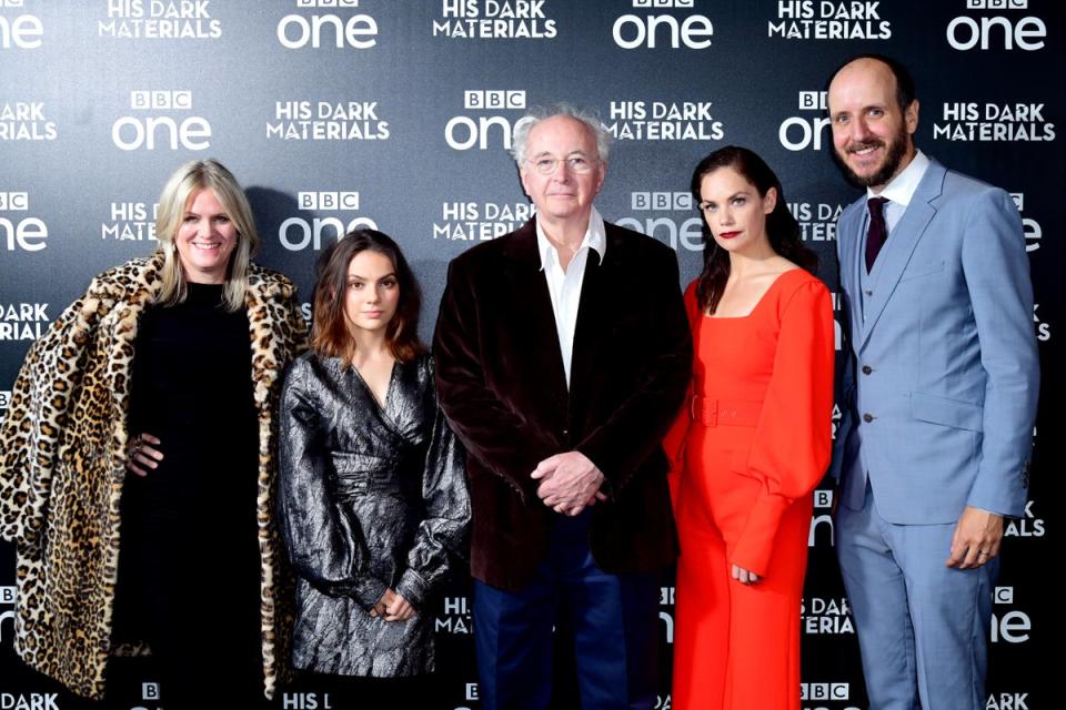 Wilson (fourth from left) with His Dark Materials colleagues (L-R) Jane Tranter, Dafne Keen, writer Philip Pullman, and Jack Thorne (PA)