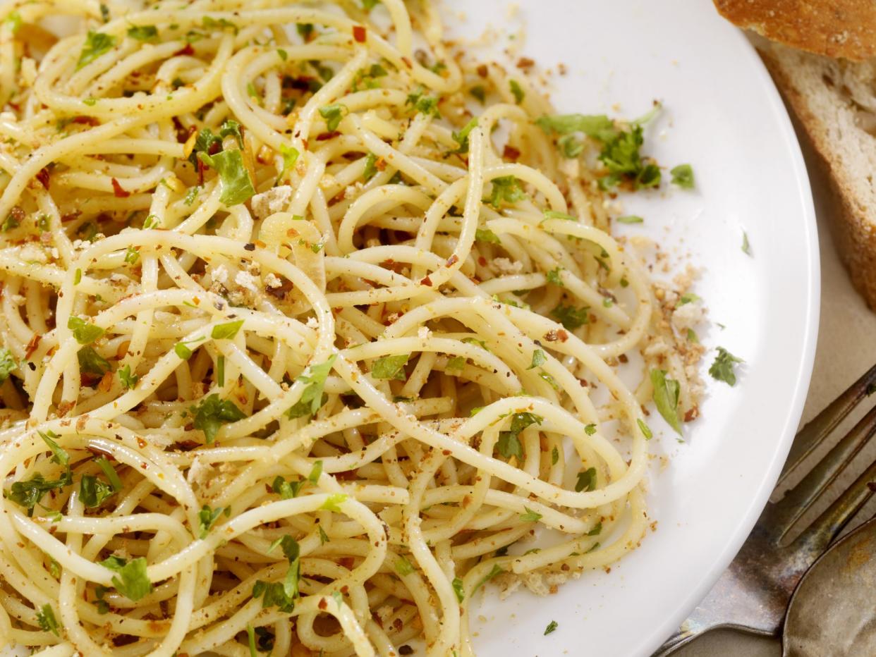 Spaghetti Toasted in Roasted Garlic and Olive Oil -Photographed on Hasselblad H3-22mb Camera