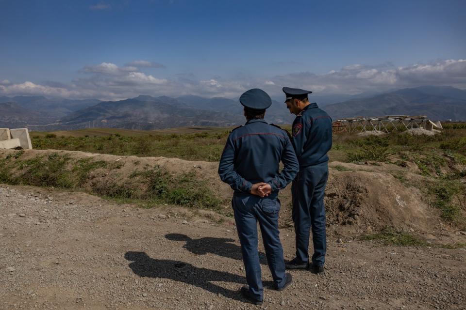 Armenian border police observe explosions in Nagorno Karabakh as Azerbaijan starts building new mountain roads (Bel Trew)
