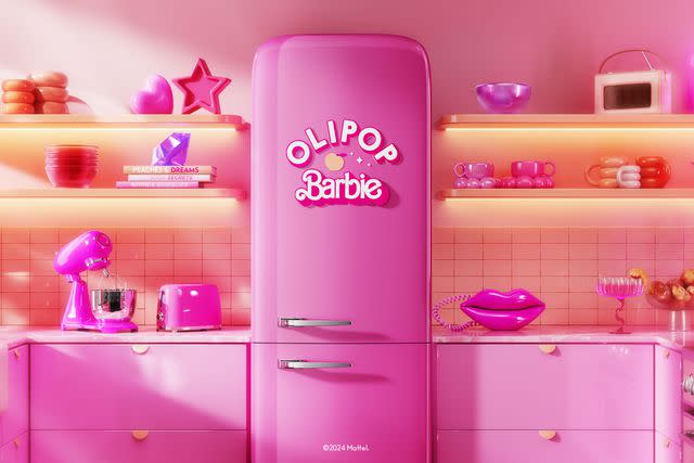<p>Mattel / Olipop</p> Olipop's virtual Peaches & Cream kitchen features a “soda-filled fridge” that will open for 5,000 lucky website visitors — up to 1,000 times each day.