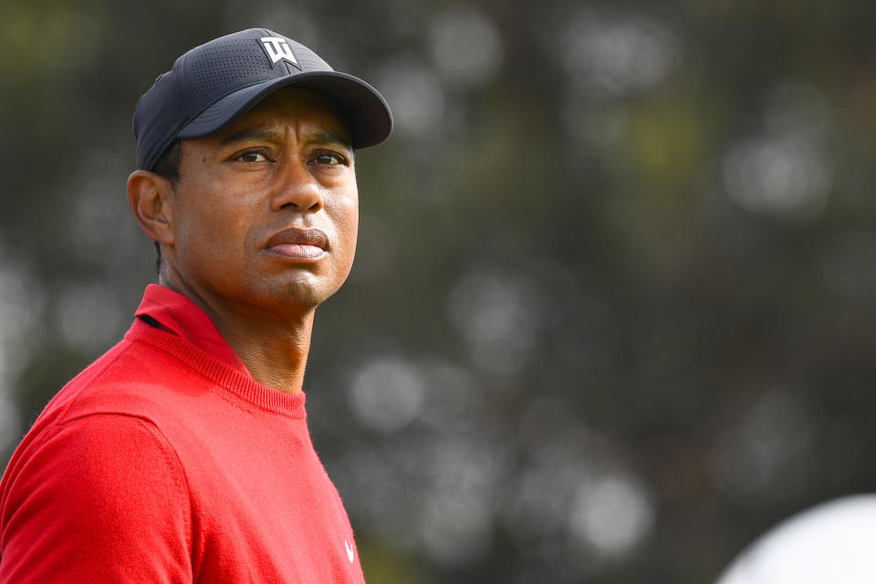 LA JOLLA, CA - JANUARY 26: Tiger Woods looks on at the 12th hole on the South Course during the final round of the Farmers Insurance Open golf tournament at Torrey Pines Municipal Golf Course on January 26, 2020. (Photo by Brian Rothmuller/Icon Sportswire via Getty Images)